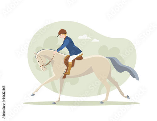 Horse riding activity, a walk in the field, vector illustration
