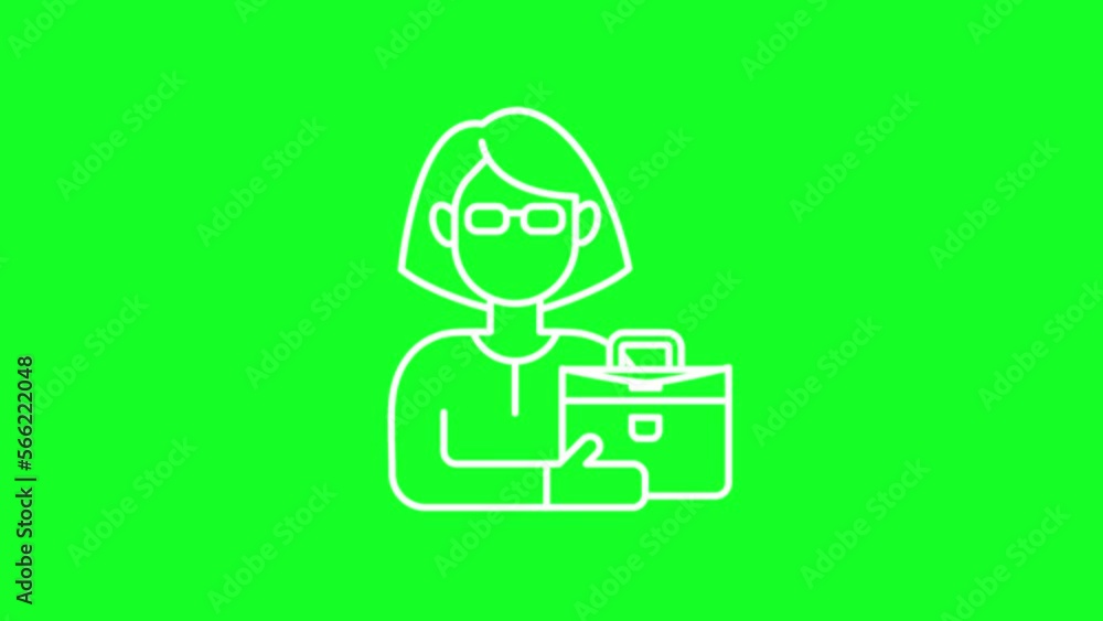 Animated woman white line icon. Businesswoman. Office manager. Loop HD video with chroma key, alpha channel on transparent background, black solid background. Outline motion graphic animation Animated woman white line icon. Businesswoman. Office manager. Loop HD video with chroma key, alpha channel on transparent background, black solid background. Outline motion graphic animation