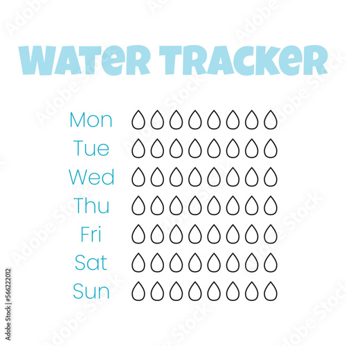 Water tracker vector template. . drinking water checklist. Water tracker with ice. vector illustration. Doodle style.