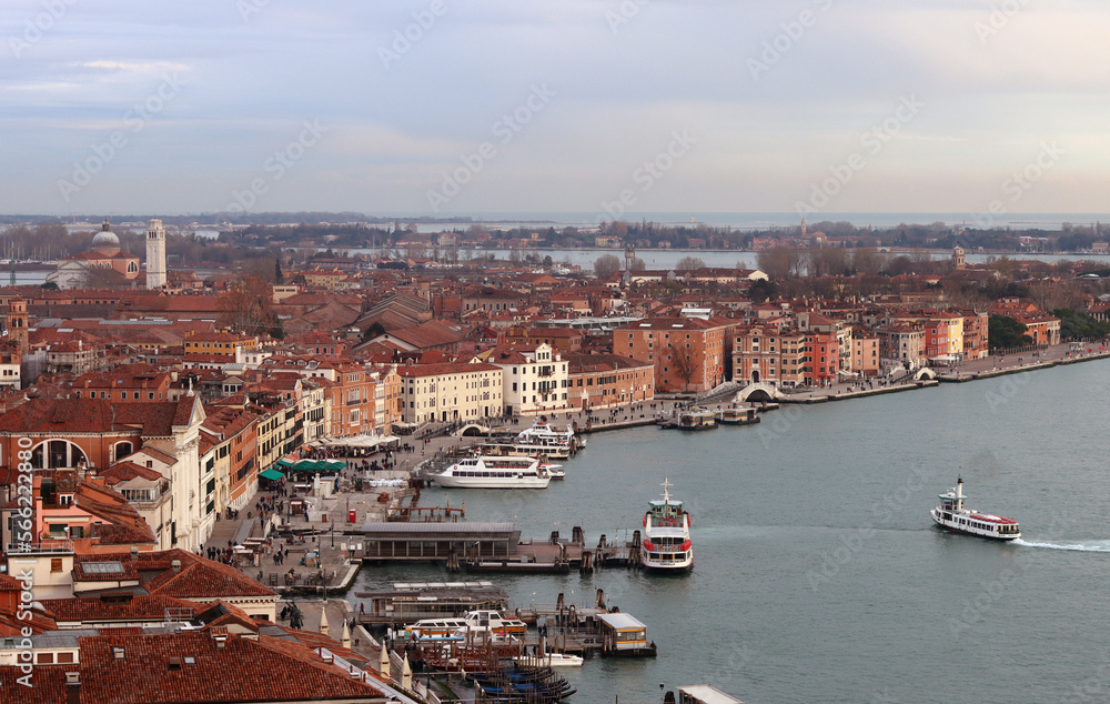 Venice city view. Sunny evening in beautiful Italian city. Romantic holydays destinations concept. 