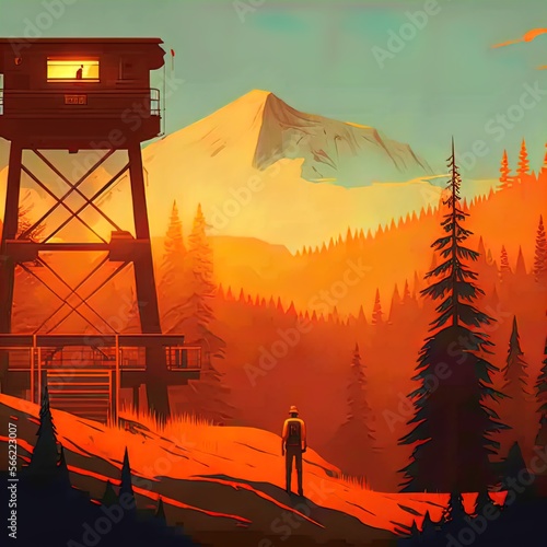 A watch tower in the woods. 