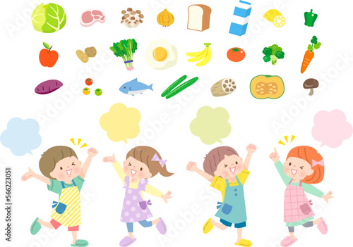 料理をする子供達のイメージイラスト素材