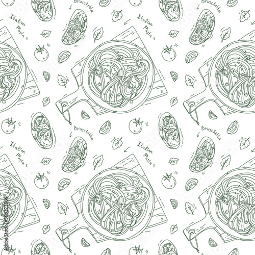 vector seamless pattern with Italian pasta with bruschetta