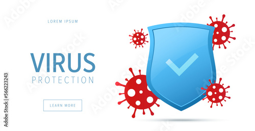 Virus protection concept. Security shield for virus protection. Vector shield on white background.