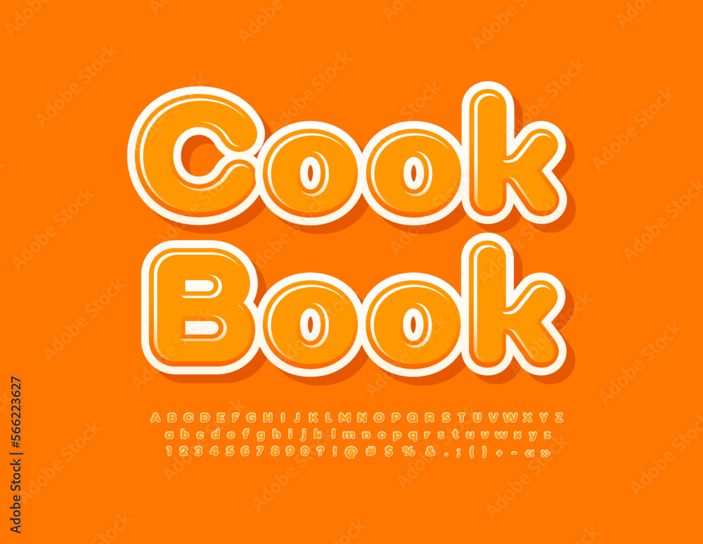 Vector orange Logo Cook Book. Bright Glossy Font. Creative set of Alphabet Letters and Numbers