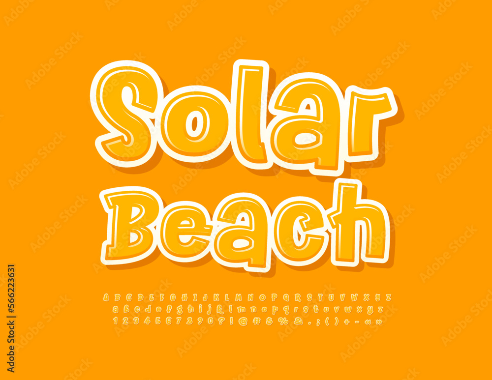 Vector creative  Emblem Solar Beach.  Modern handwritten Font. Sunny Alphabet Letters and Numbers set