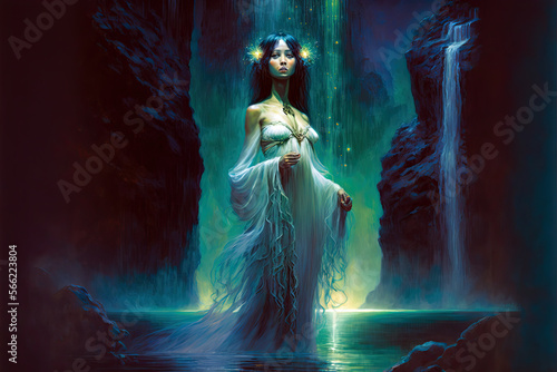 Lake nymph. Beautiful water goddess. Post-processed digital AI art