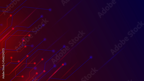 Motion Abstract Technology Background of glittering red Particles with lens flare, defocused gold Particles on red with line connectivity Background.