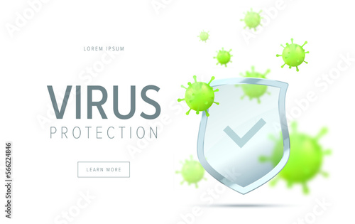 Virus protection concept. Security shield for virus protection. Vector shield on white background.