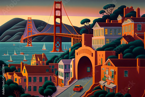 Golden Gate, San Francisco, Califórnia. City Illustration. Generative AI.