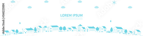 Urban landscape background with houses and trees. Vector illustration for design
