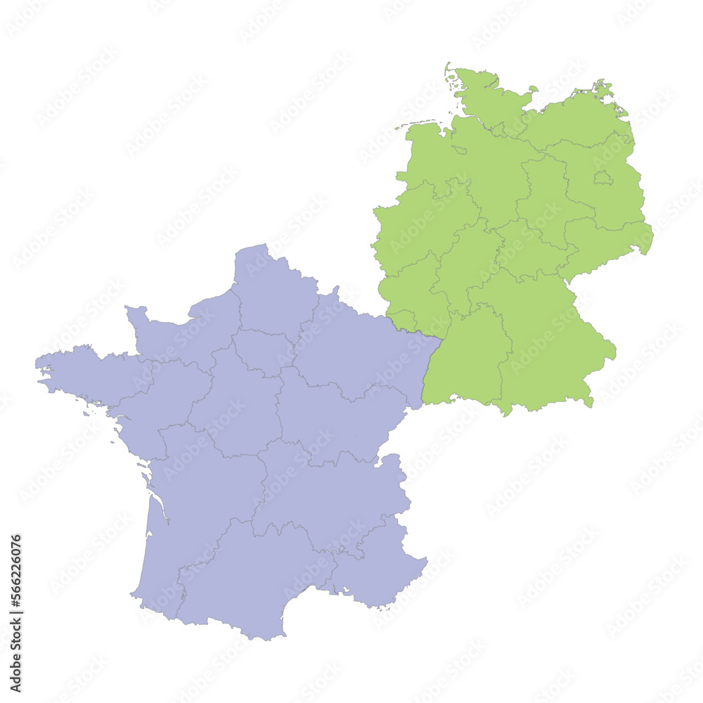 High quality political map of Germany and France with borders of the regions or provinces