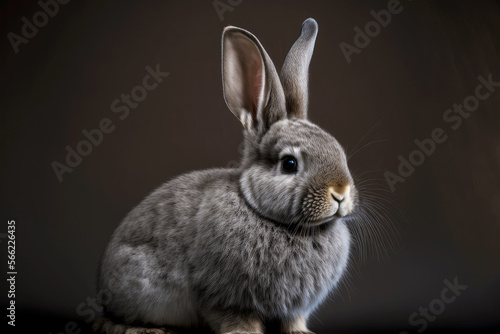 Tablou canvas cute little grey breeder rabbit on dark background