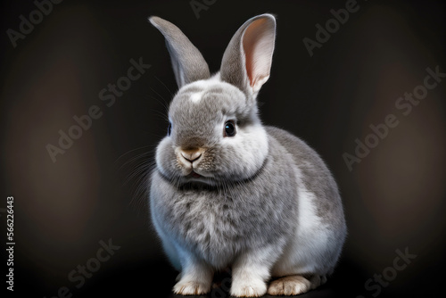 Fotografia, Obraz cute little grey breeder rabbit on dark background