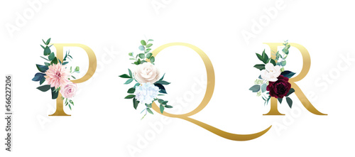 Vector floral alphabet set with beautiful floral and leaves decoration