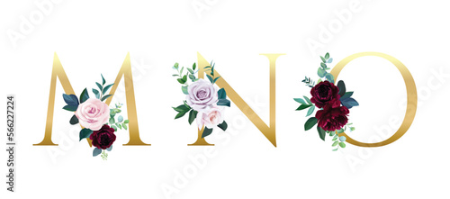 Vector floral alphabet set with beautiful floral and leaves decoration
