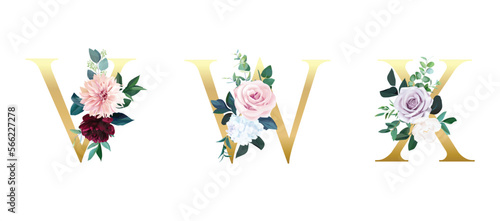 Vector floral alphabet set with beautiful floral and leaves decoration