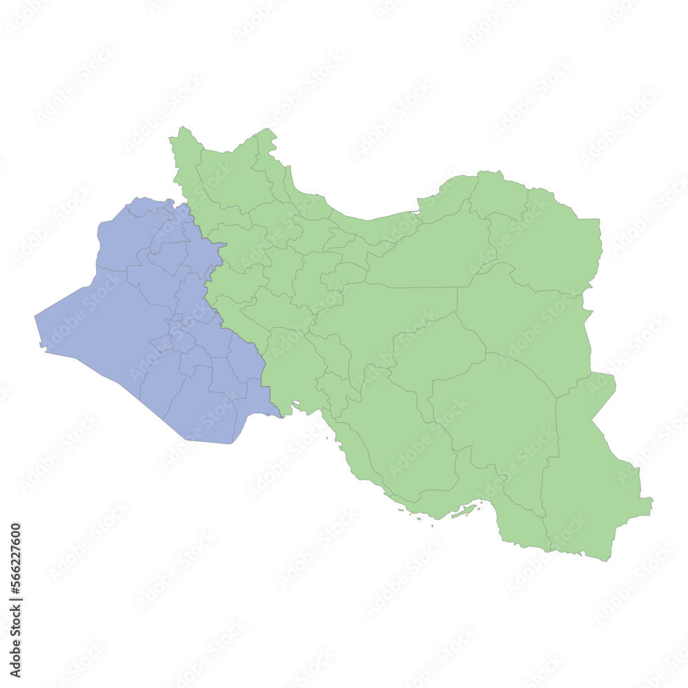 Obraz premium High quality political map of Iran and Iraq with borders of the regions or provinces