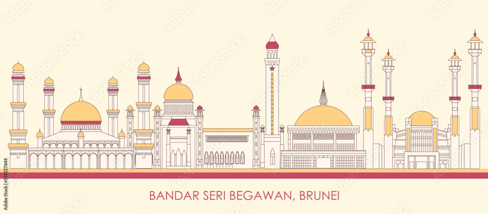 Cartoon Skyline panorama of city of Bandar Seri Begawan, Brunei - vector illustration