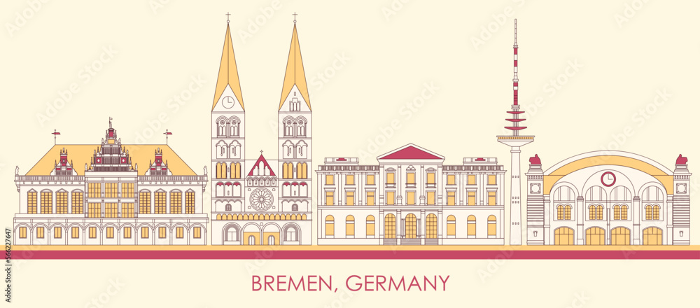Cartoon Skyline panorama of city of Bremen, Germany  - vector illustration