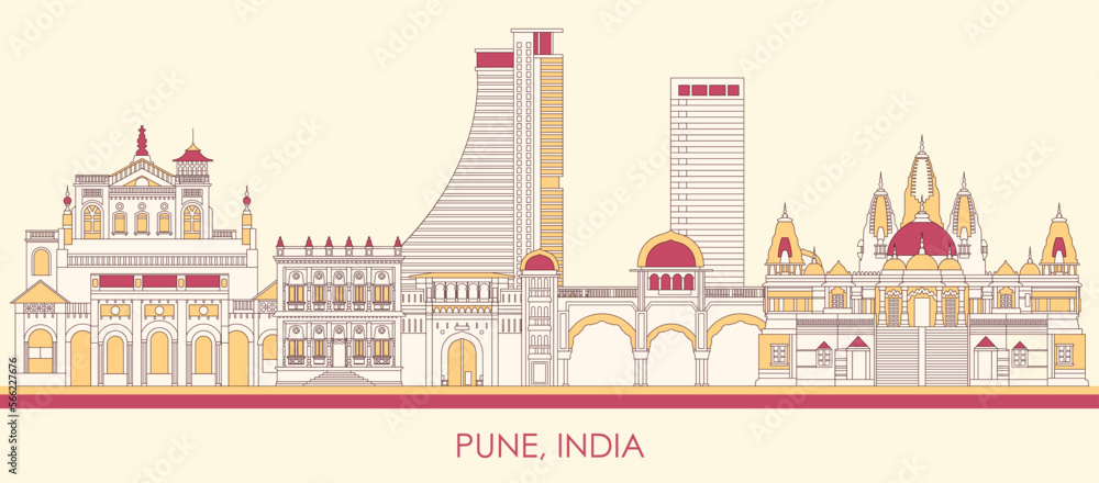 Cartoon Skyline panorama of city of Pune, India - vector illustration