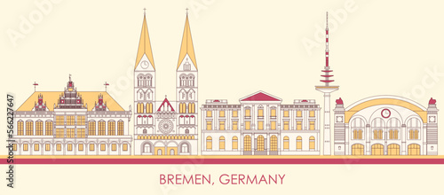 Cartoon Skyline panorama of city of Bremen, Germany - vector illustration