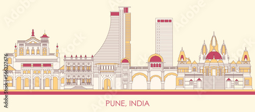 Cartoon Skyline panorama of city of Pune, India - vector illustration