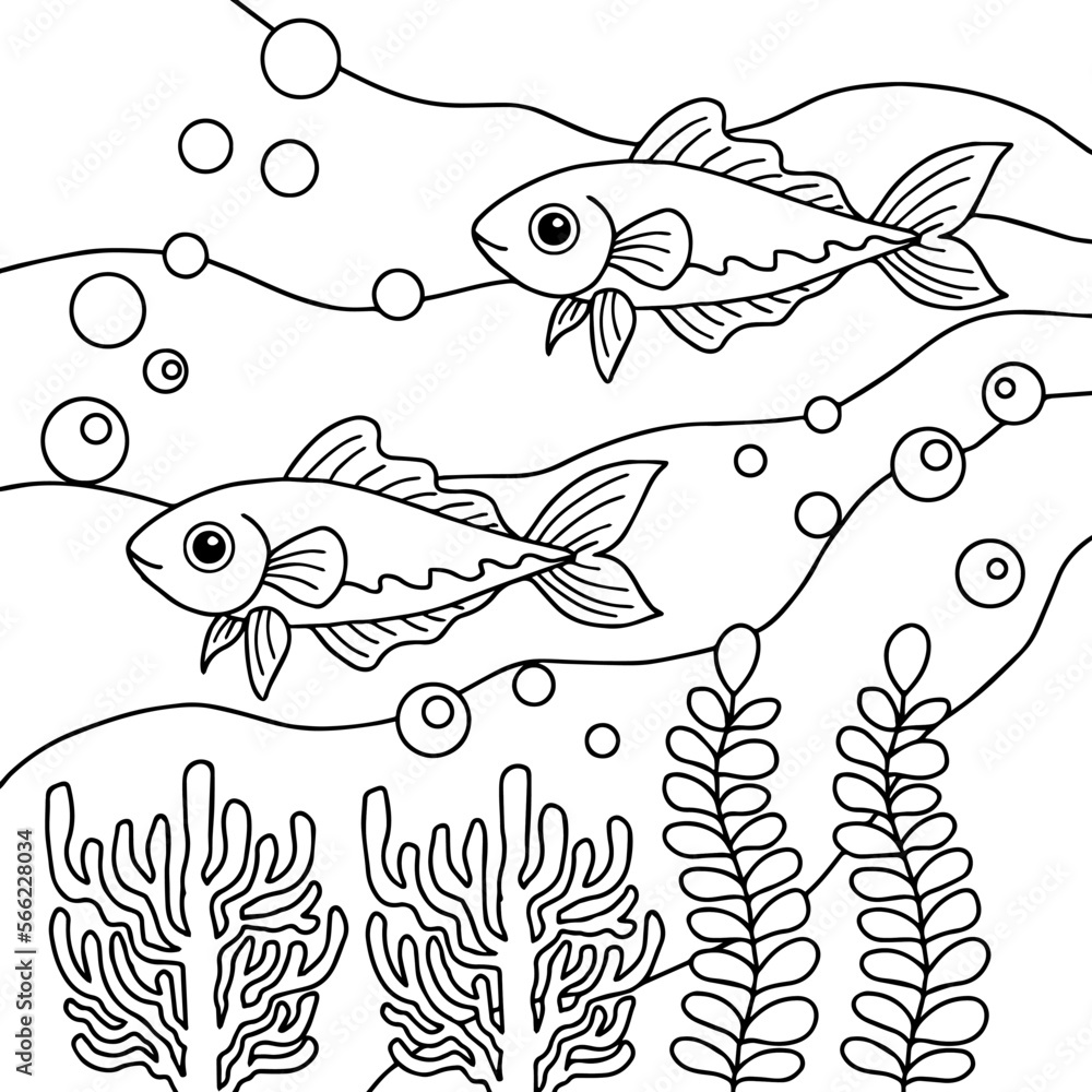 Fototapeta premium design aqua fish outline coloring page for kid