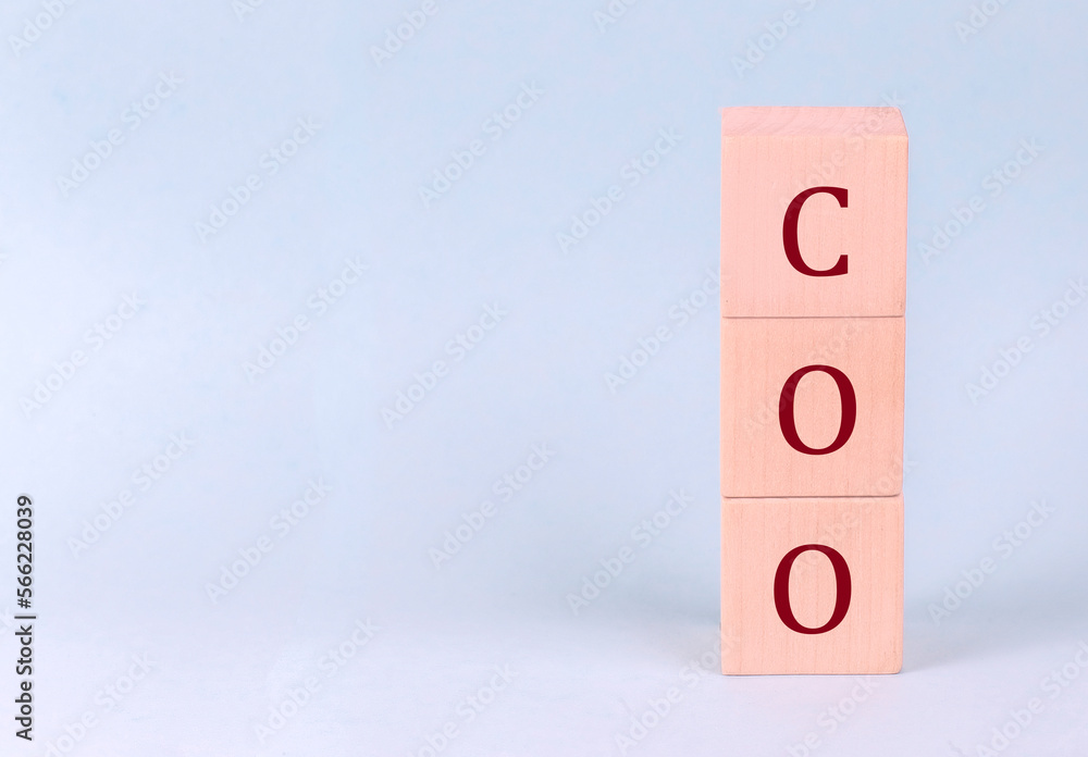 COO on wooden cubes on a blue background COO on wooden cubes on a blue background