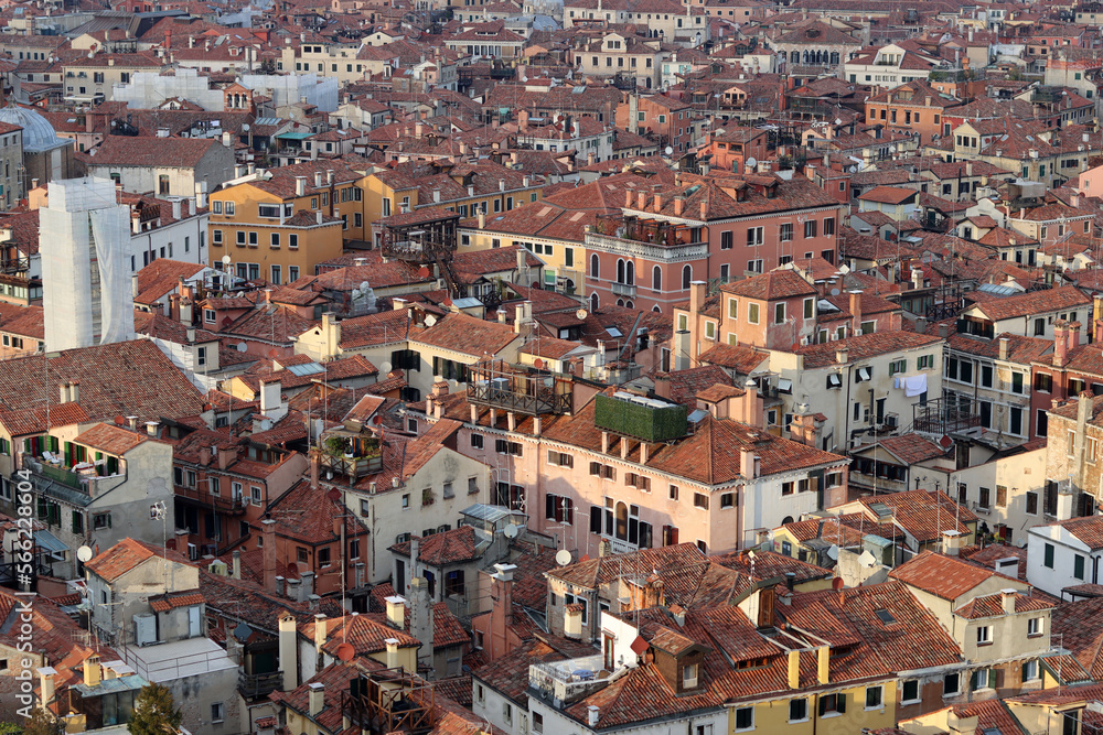 Roofs of Venice city. Panoramic photo of beautiful Italian city. Popular tourist destinations concept. 