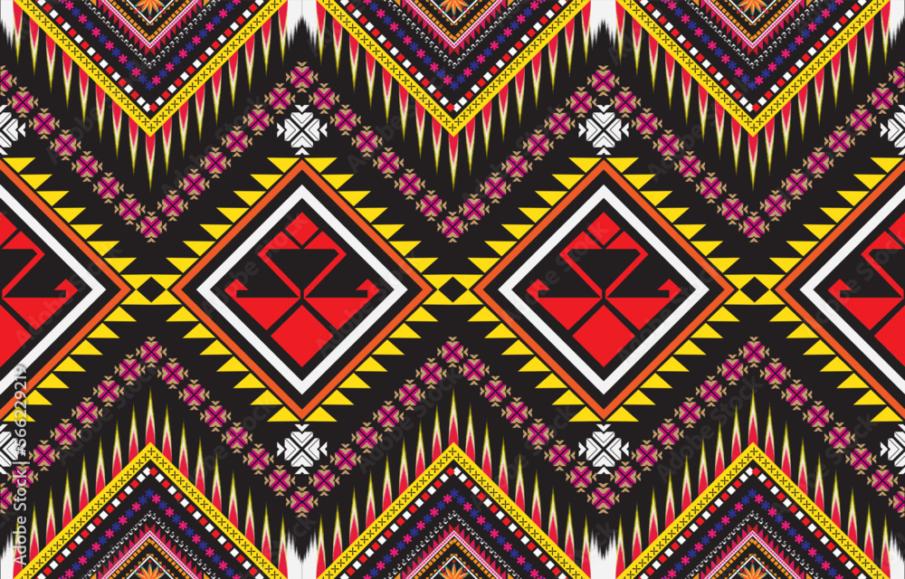 Geometric vector background with sacral tribal ethnic elements. Traditional triangles gypsy geometric forms sprites tribal themes apparel fabric tapestry print