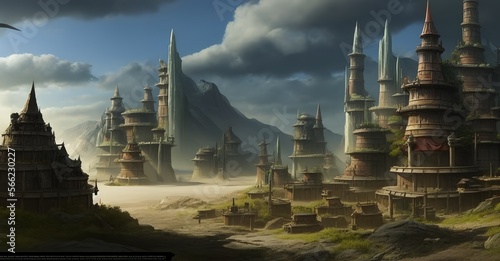 Castle in the middle of a desert, alien city, fantasy art, Generative AI.