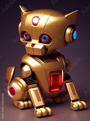 Robot cat wearing golden ar...
