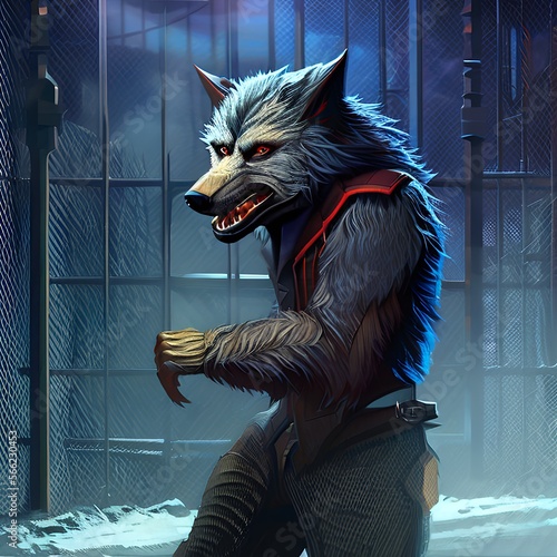 Werewolf in a cage. Anthrop...