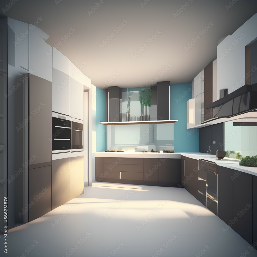 3D rendering modern kitchen room - generative ai 3D rendering modern kitchen room - generative ai