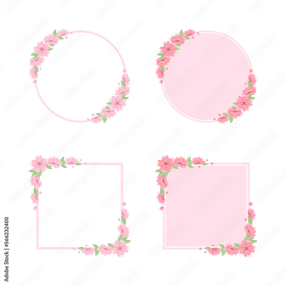 Cherry Blossom Frames Set. Elegant Geometric Borders.