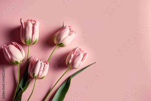 Celebrate with a Bouquet of Beauty  A Composition of Pink Tulips on a Pastel Pink Background  Ideal for Valentine s Day  Easter  and More
