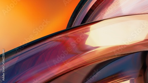 Red, orange, glassy object with beautiful Bezier curves in corrugated shape Abstract, dramatic, passionate, passionate, luxurious, modern 3D rendering graphic design elemental background material