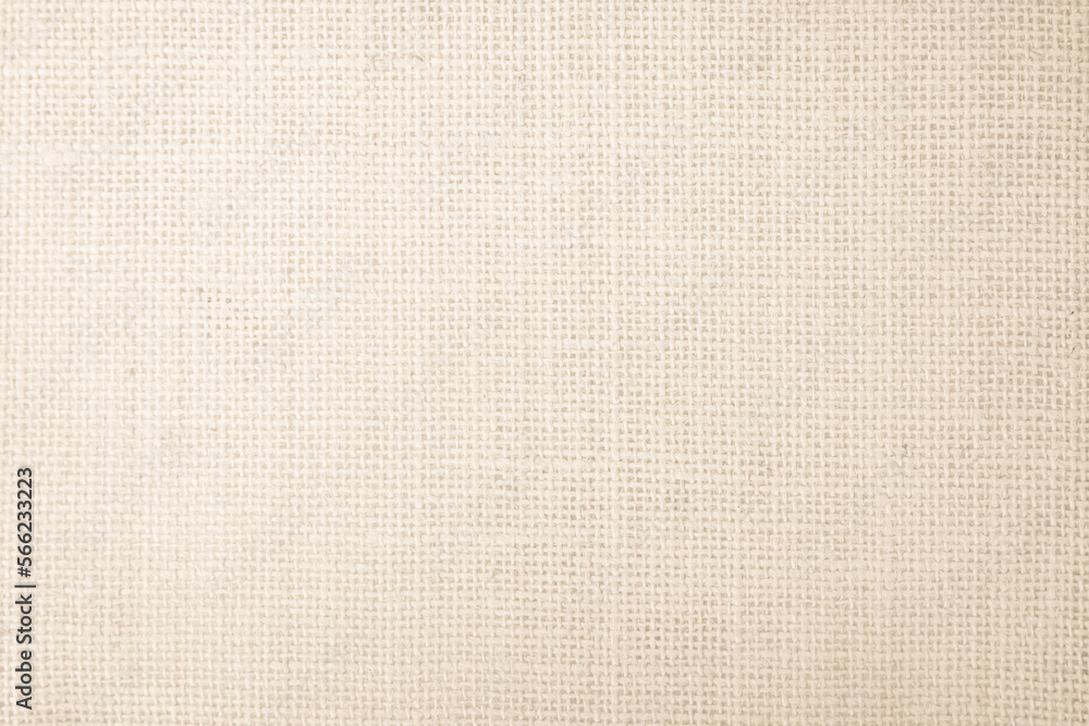 Fototapeta premium Jute hessian sackcloth burlap canvas woven texture background pattern in light beige cream color blank. Linen and cotton cloth texture as clean empty for decoration.