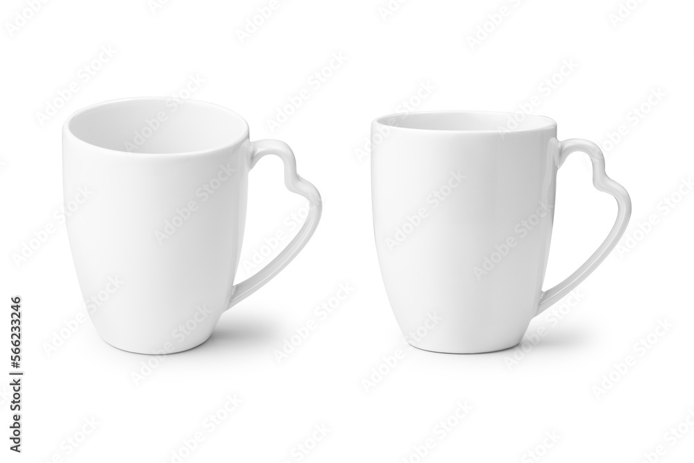 White ceramic cup with handle on white White ceramic cup with handle on white