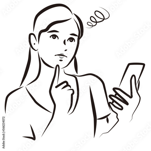 スマホを見て物思いに耽る女性