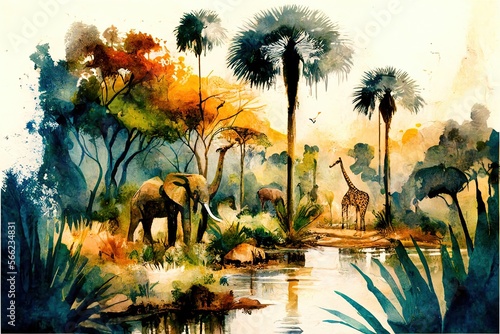 Fototapeta Naklejka Na Ścianę i Meble -  Group of animals in an African Jungle