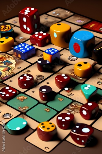 A variety of board game pieces. A background miscellaneous board game pieces - generative ai