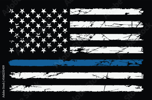 Grunge USA Police Flag With Thin Blue Line Design