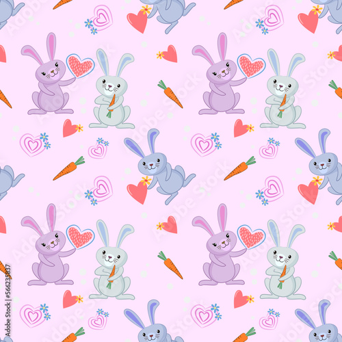 Valentine s concept with cute bunny and heart shape seamless pattern.