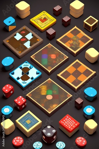 A variety of board game pieces. A background miscellaneous board game pieces - generative ai