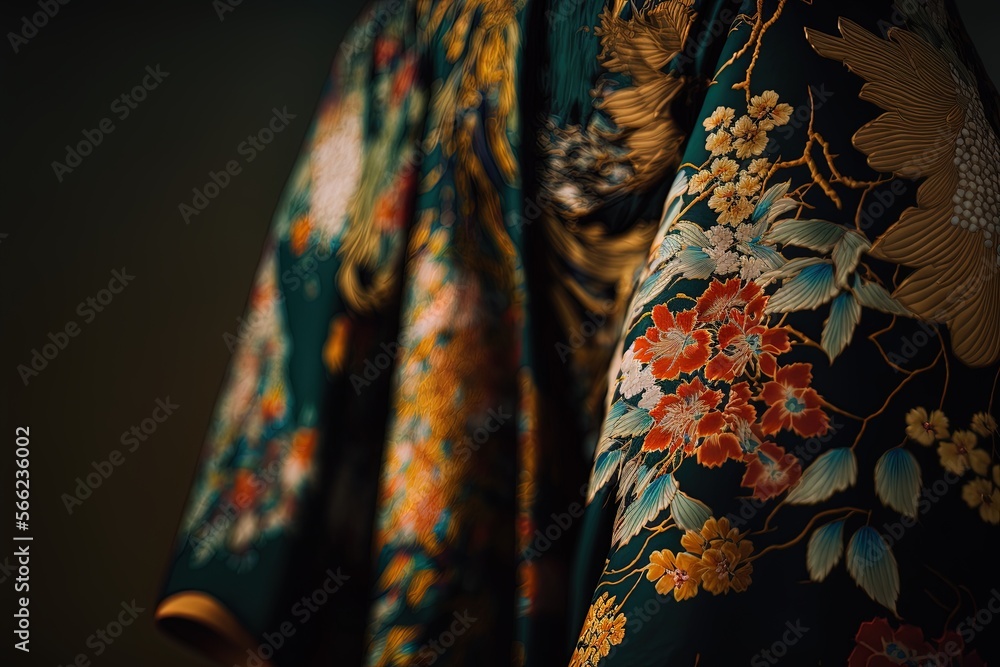 Close up Kimono Japan traditional clothing with isolated background, good for website, prints, or digital design generative ai