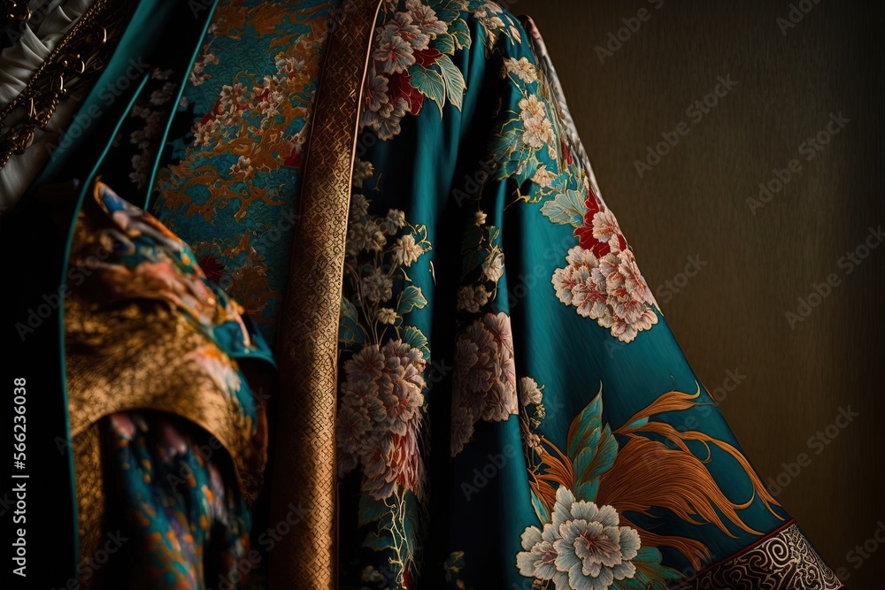 Close up Kimono Japan traditional clothing with isolated background, good for website, prints, or digital design generative ai