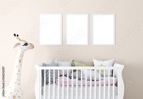 Boho baby room mockup frame, 3D render 