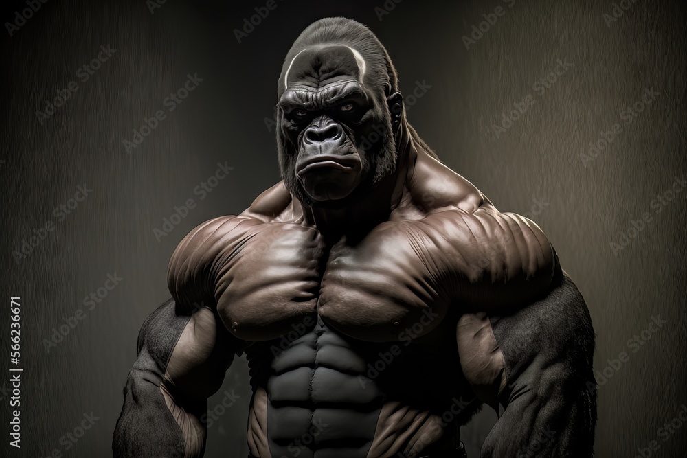 Gorilla - Close up portrait - Bodybuilder posing - Generative AI Gorilla - Close up portrait - Bodybuilder posing - Generative AI